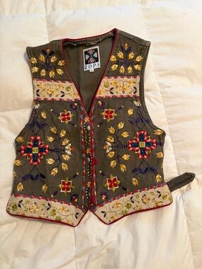 ROPA Embroidered Olive Jacket with Multicolor Floral Accents
